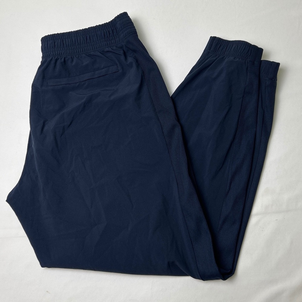 Athleta Womens Ribbed Side Panel Active Travel Jogger Pants Size 8 Navy Blue